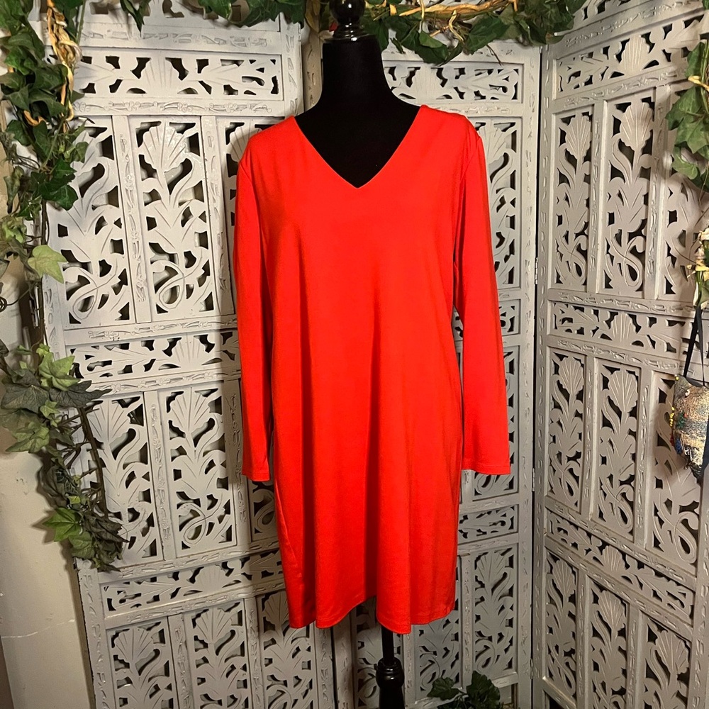 H&M BASIC READY IN RED SOFT STRETCHY LONG SLEEVE MIDI DRESS